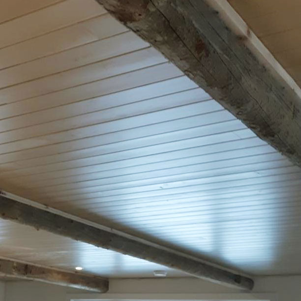 Ceiling Pine Beadboard and Barn Beams